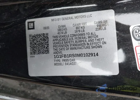 2021 Chevrolet Camaro Rwd 1Lt from USA, damaged, VIN 1G1FB1RS0M0102914